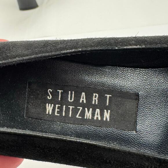 Vintage Stuart Weitzman Black Suede Leather Square Toe Wide Mid Heel Pump Sz 7 - Picture 8 of 15